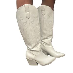 White Western-Style Knee-High Boots preloved condition.